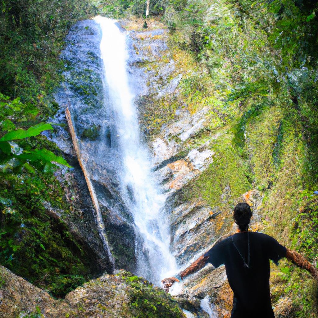 Person admiring waterfall in Puerto Rico