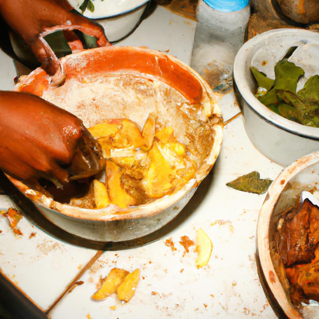 Person preparing traditional Puerto Rican dish