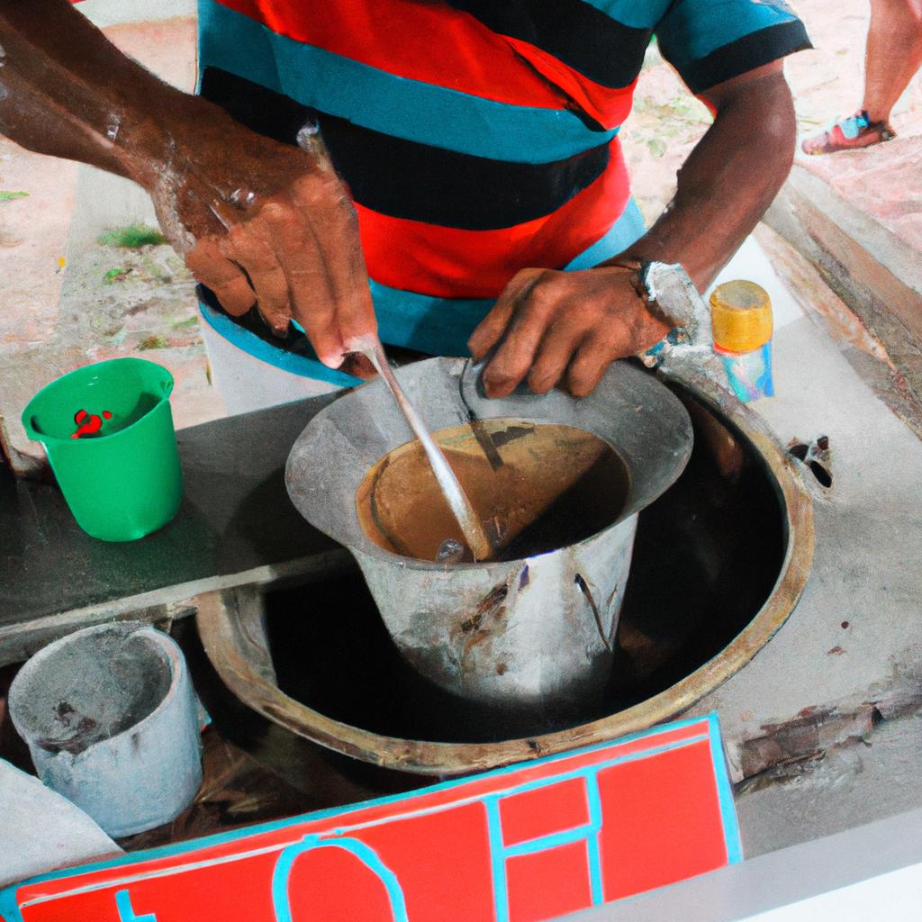 Person making piragua in Puerto Rico