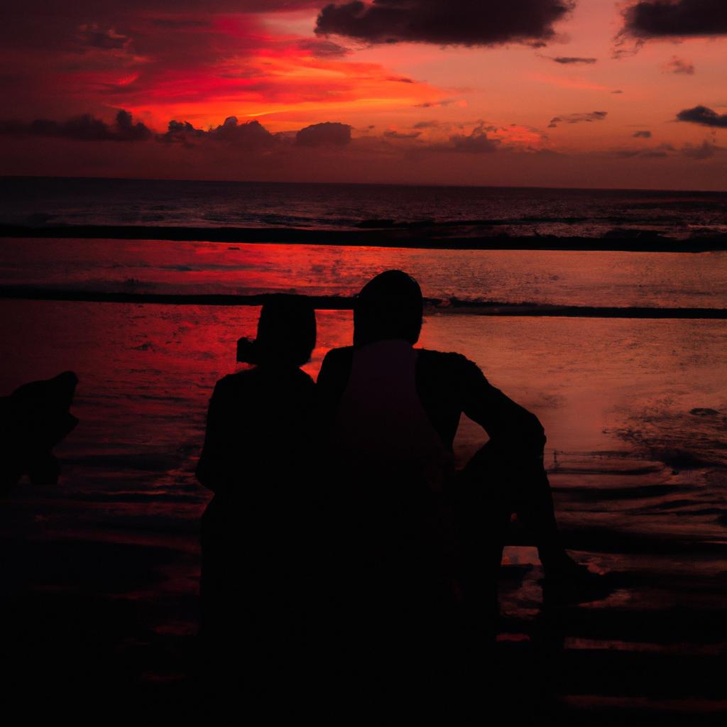 Couple enjoying sunset on beach